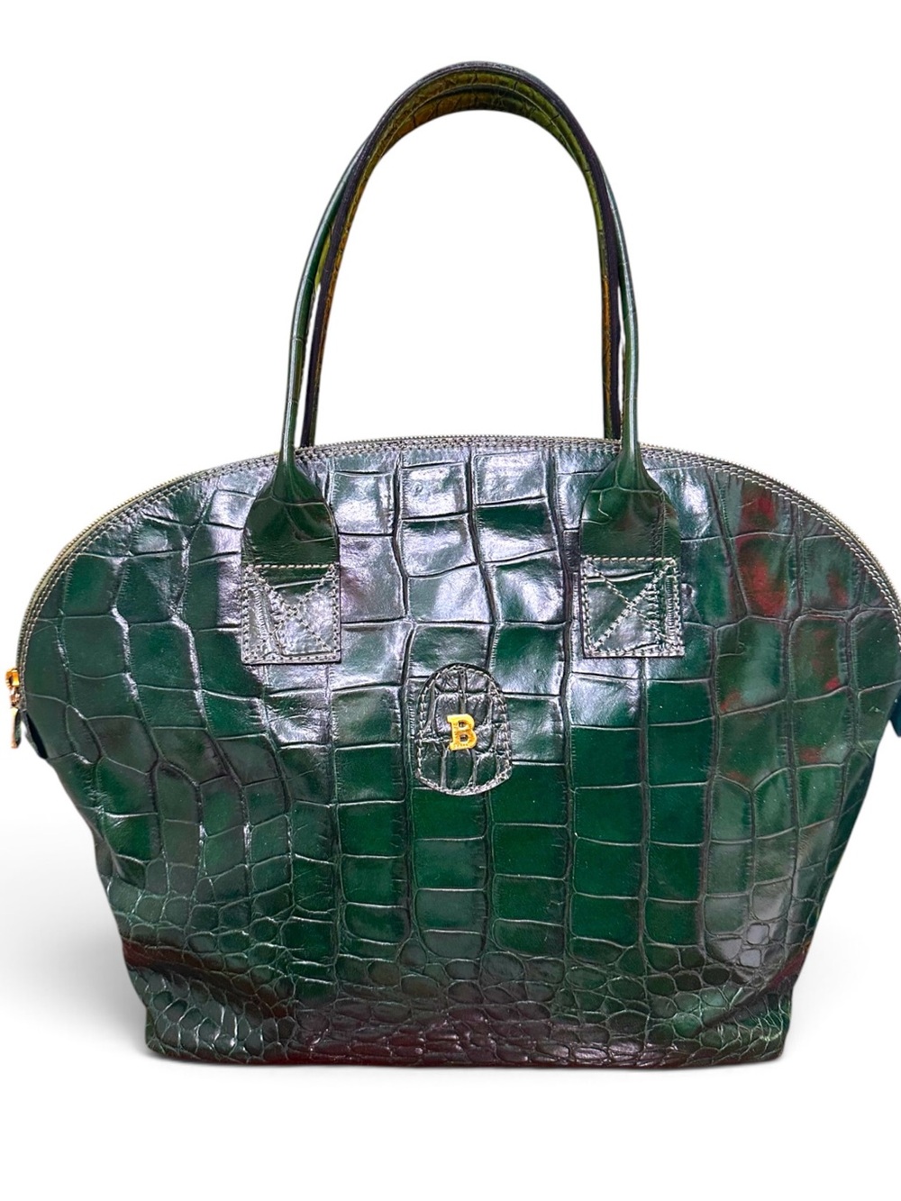Vintage Bally Green Croc Embossed Leather Bag